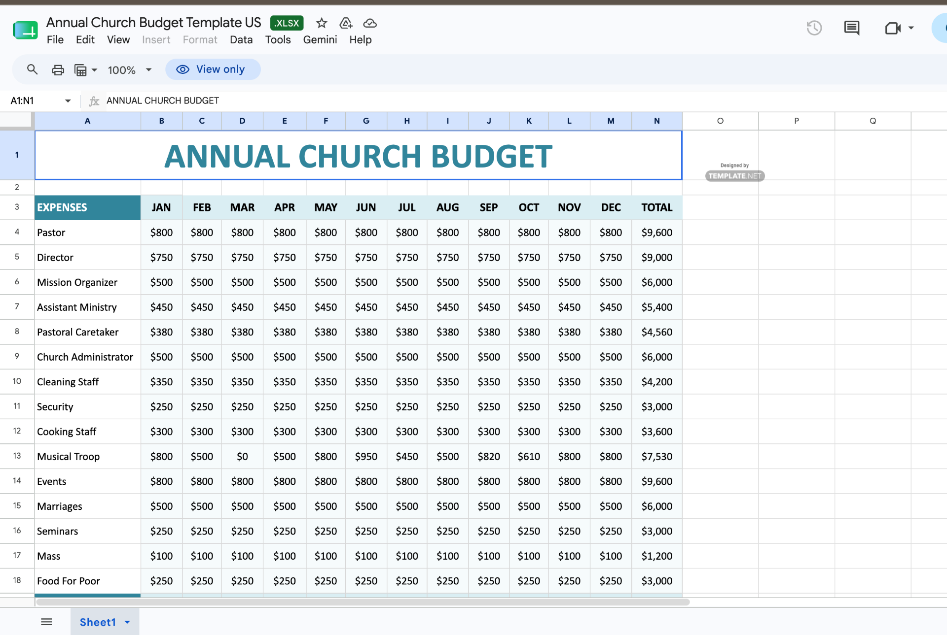 Annual budget Excel template sample